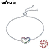 925 Silver Colorful Heart Love Bracelet Adjustable Chain Link