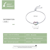 925 Silver Colorful Heart Love Bracelet Adjustable Chain Link