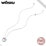 925 Silver Heart Necklace Rainbow Zircon Long Chain for Women