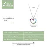 925 Silver Heart Necklace Rainbow Zircon Long Chain for Women