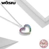 925 Silver Heart Necklace Rainbow Zircon Long Chain for Women
