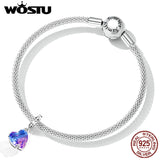 925 Silver Love Heart Pendant Charm Rainbow Beads Bracelet Jewelry