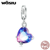 925 Silver Love Heart Pendant Charm Rainbow Beads Bracelet Jewelry