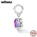 925 Silver Love Heart Pendant Charm Rainbow Beads Bracelet Jewelry