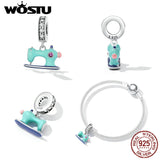925 Silver Colorful Sewing Machine Charm Bead Pendant for Bracelet Necklace