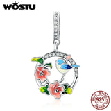 925 Silver Bird & Flower Pendant for Bracelet Necklace DIY Jewelry