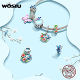 925 Silver Bird & Flower Pendant for Bracelet Necklace DIY Jewelry