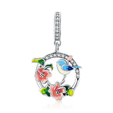 925 Silver Bird & Flower Pendant for Bracelet Necklace DIY Jewelry