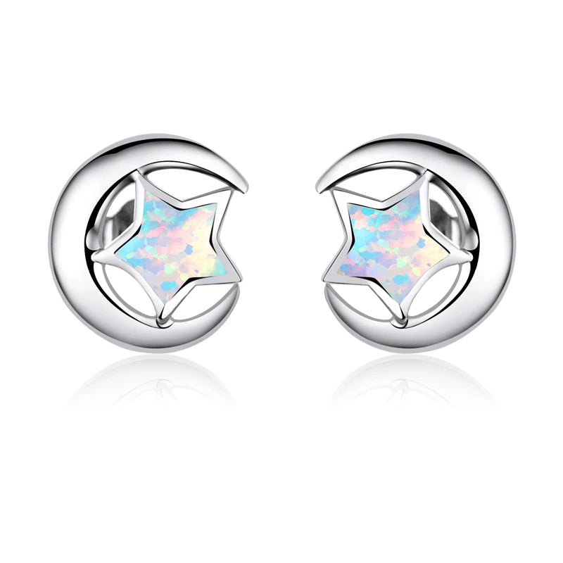 925 Silver Opal Star Stud Earrings Wedding Jewelry