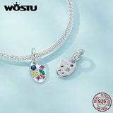 925 Silver Paw Bead Palette Pendant Colorful Zircons