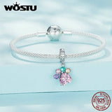 925 Silver Paw Bead Palette Pendant Colorful Zircons