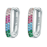925 Silver Colorful Zircon Square Hoop Earrings Gift CQE1218