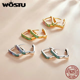 925 Silver Colorful Zircon Square Hoop Earrings Gift CQE1218