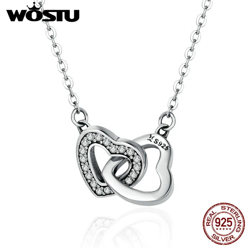925 Silver Connected Heart Pendant Necklace for Girlfriend Valentine Gift