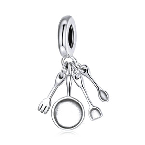 925 Sterling Silver Cooking Utensils Set Pendant Charm Scissors Bead
