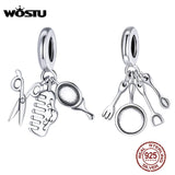 925 Sterling Silver Cooking Utensils Set Pendant Charm Scissors Bead