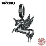 925 Silver Unicorn Charms Flying Horse Beads for Bracelet Necklace