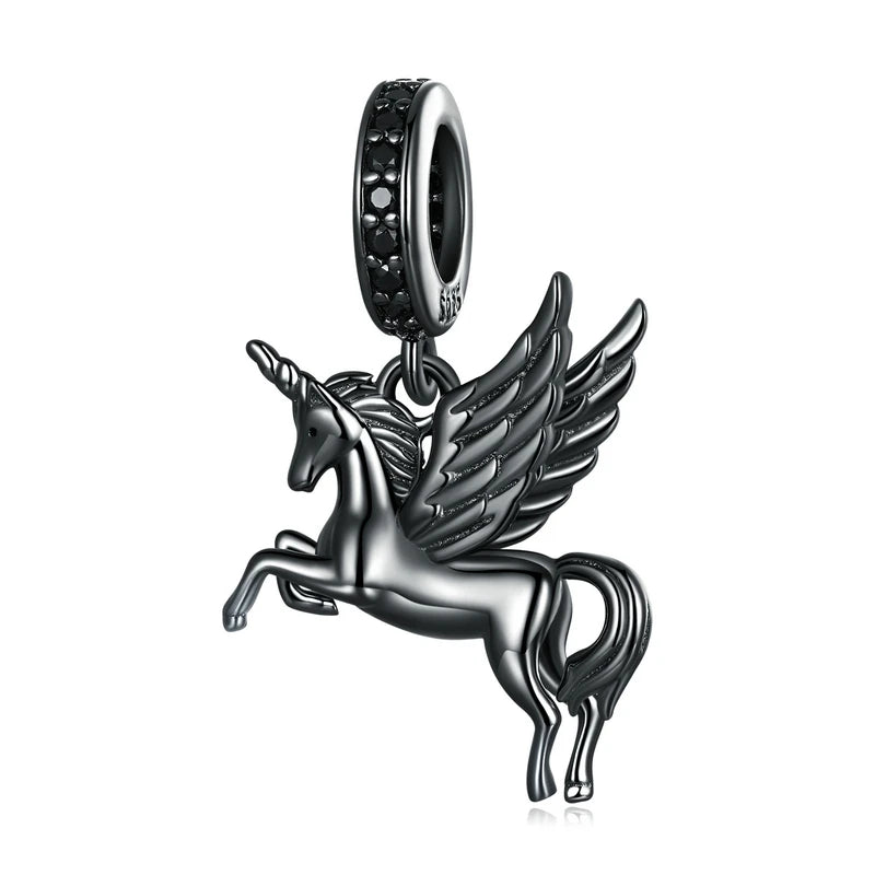 925 Silver Unicorn Charms Flying Horse Beads for Bracelet Necklace