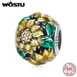 925 Sterling Silver Sunflower Charms Beads For Bracelet Bangles