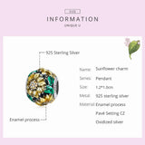 925 Sterling Silver Sunflower Charms Beads For Bracelet Bangles