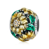 925 Sterling Silver Sunflower Charms Beads For Bracelet Bangles