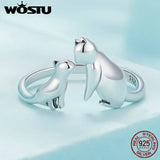 925 Silver Cat Opening Ring Lovely Fox Animal Rings