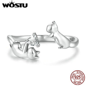 925 Silver Cat Opening Ring Lovely Fox Animal Rings