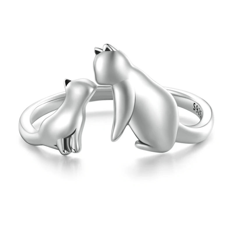 925 Silver Cat Opening Ring Lovely Fox Animal Rings