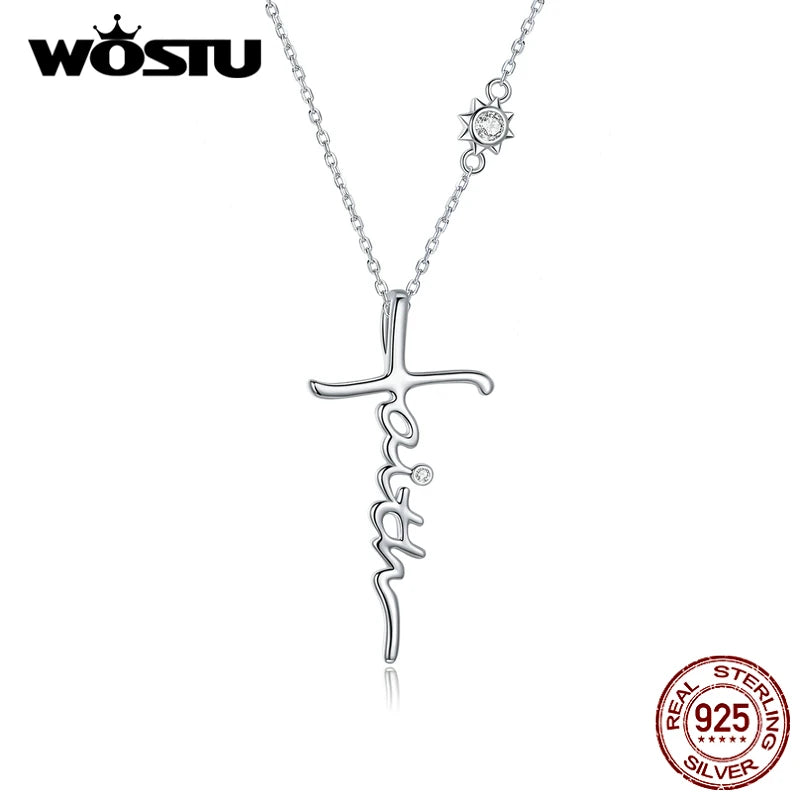 925 Silver Cross Faith Necklace Zircon Chain Link CTN231