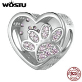 925 Silver Pink Paw Print Bead Pendant Engraving Jewelry