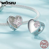 925 Silver Pink Paw Print Bead Pendant Engraving Jewelry