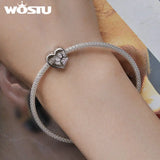 925 Silver Pink Paw Print Bead Pendant Engraving Jewelry