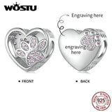 925 Silver Pink Paw Print Bead Pendant Engraving Jewelry