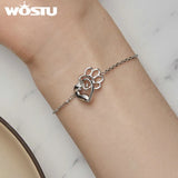 925 Sterling Silver Cat Bracelet Hallowed Paw Adjustable Link Chain for Women