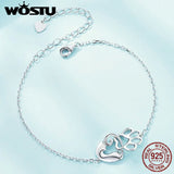 925 Sterling Silver Cat Bracelet Hallowed Paw Adjustable Link Chain for Women