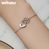 925 Sterling Silver Cat Bracelet Hallowed Paw Adjustable Link Chain for Women