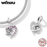 925 Silver Heart Cat Charm Pendant for Women