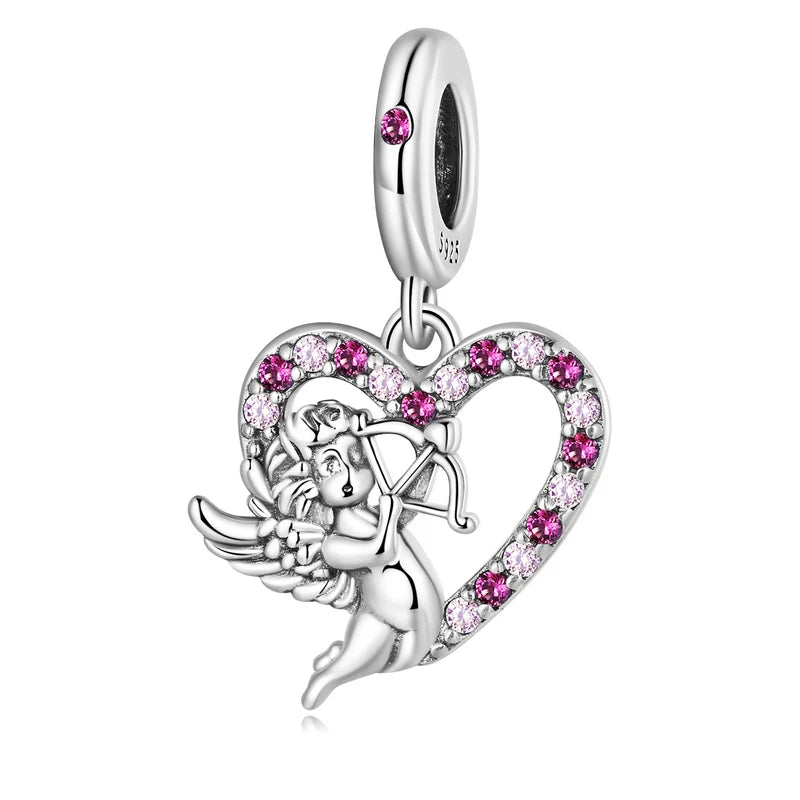 925 Silver Heart Cat Charm Pendant for Women