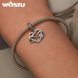 925 Silver Heart Cat Charm Pendant for Women
