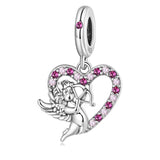 925 Silver Heart Cat Charm Pendant for Women