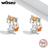 925 Silver Fox Panda Stud Earrings Rainbow Zircon Animals Ear Studs