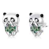 925 Silver Fox Panda Stud Earrings Rainbow Zircon Animals Ear Studs