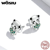 925 Silver Fox Panda Stud Earrings Rainbow Zircon Animals Ear Studs