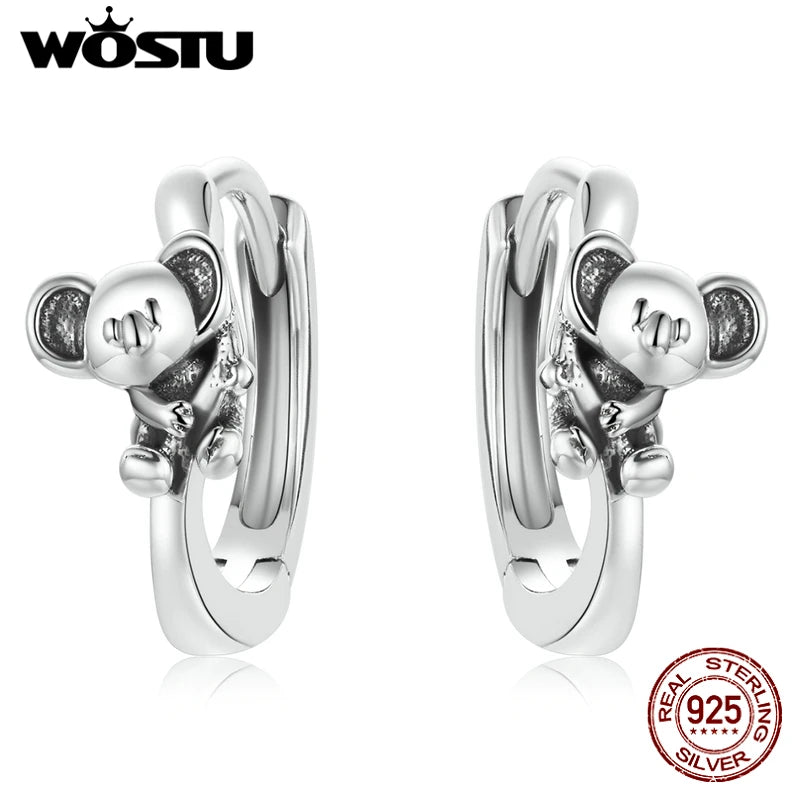 925 Silver Koala Stud Earrings Circle Earrings