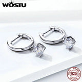 925 Silver Zircon Dangle Earrings Wedding Shine Jewelry