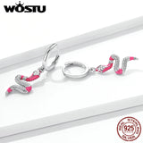925 Silver Dark Style Rose Red Snake Drop Earrings Women Party Jewelry