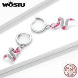 925 Silver Dark Style Rose Red Snake Drop Earrings Women Party Jewelry