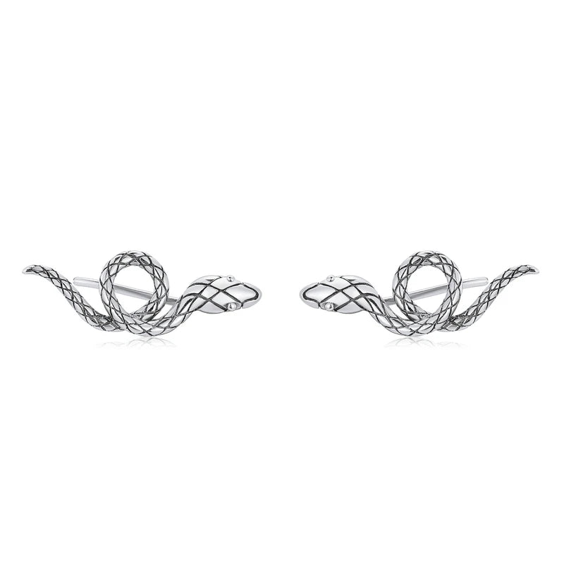 925 Sterling Silver Snake Pattern Stud Earrings For Women Party Jewelry