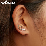 925 Sterling Silver Snake Pattern Stud Earrings For Women Party Jewelry