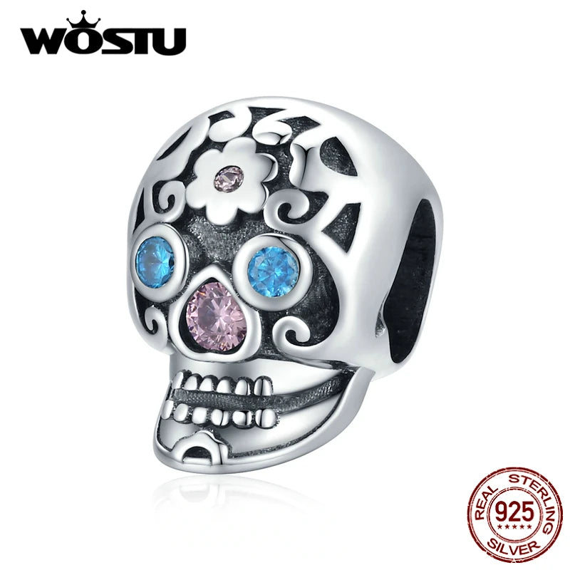 925 Sterling Silver Dark Style Skull Bones Grim Reaper Charm Beads